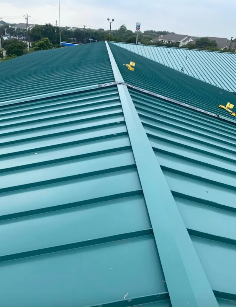 Green commercial metal roof ridge and valley for Metal Roof Repair in Mattoon